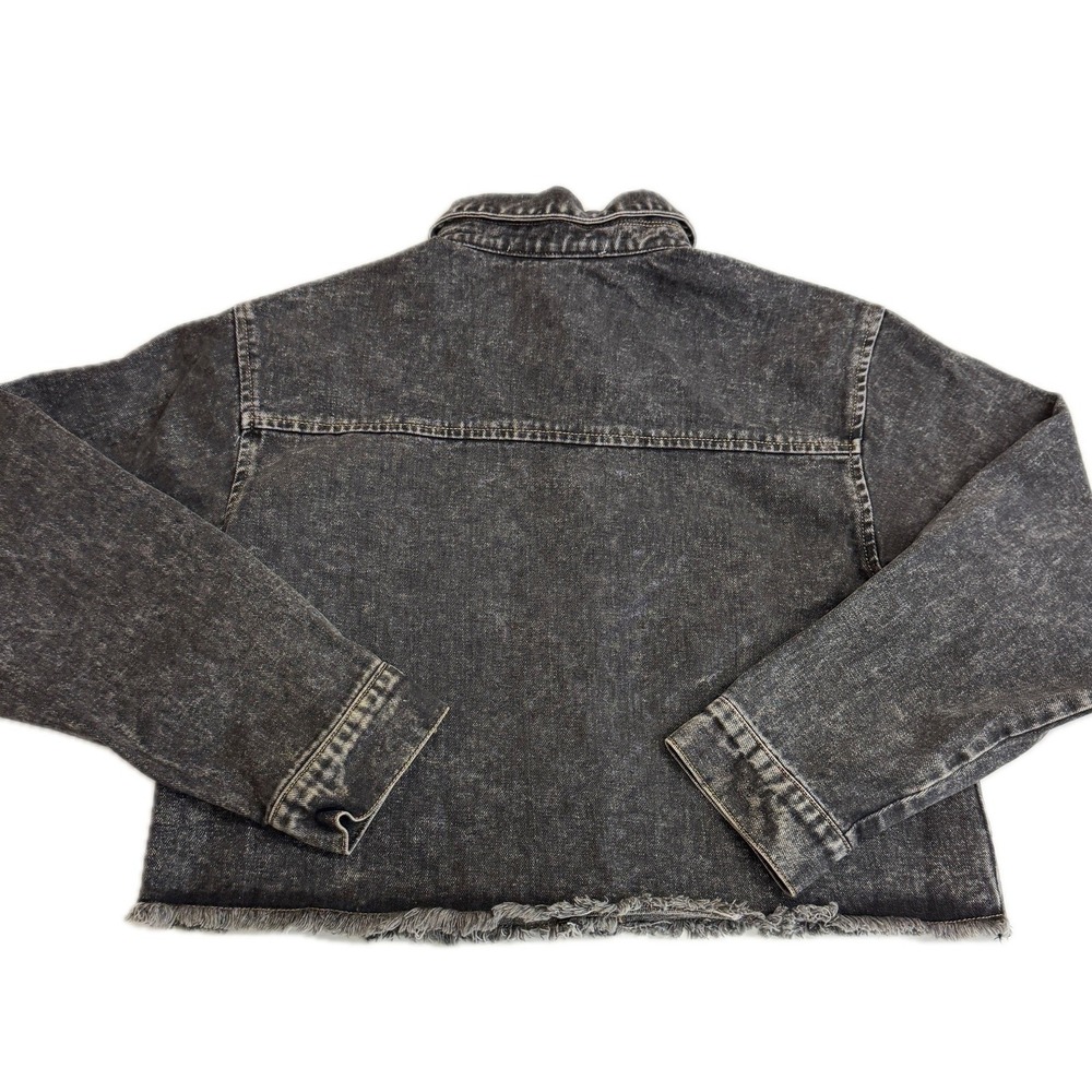 Promesa Jacket Womens Small Black Denim Acid Wash Grunge Raw Hem NJC0893 - Picture 3 of 9